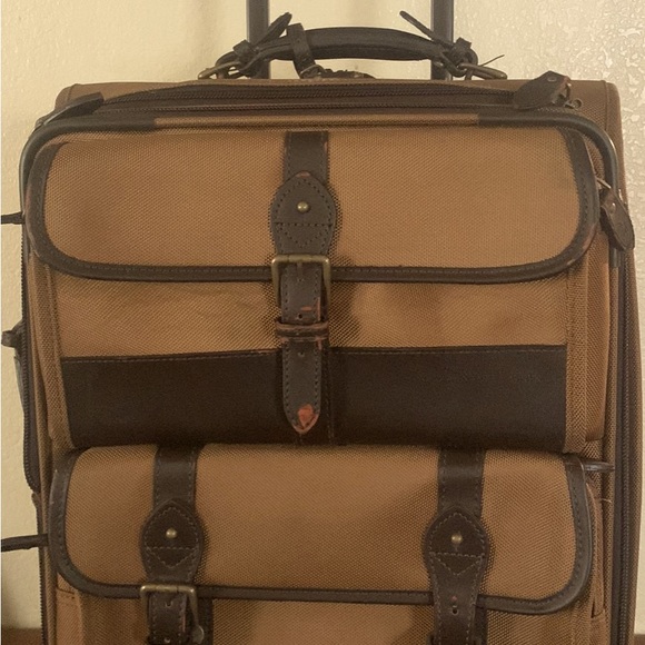 RARE VTG. POLO RALPH LAUREN Brown Travel Bag Pull Roll Wheels Carry On Luggage - Picture 1 of 6